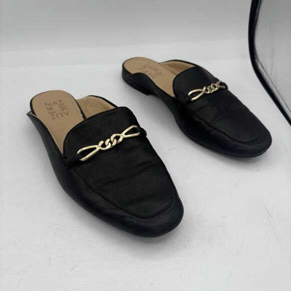 Naturalizer Mule Loafers Womens Size 7 Kayden Black Block Silver‎ Chain - Picture 1 of 9